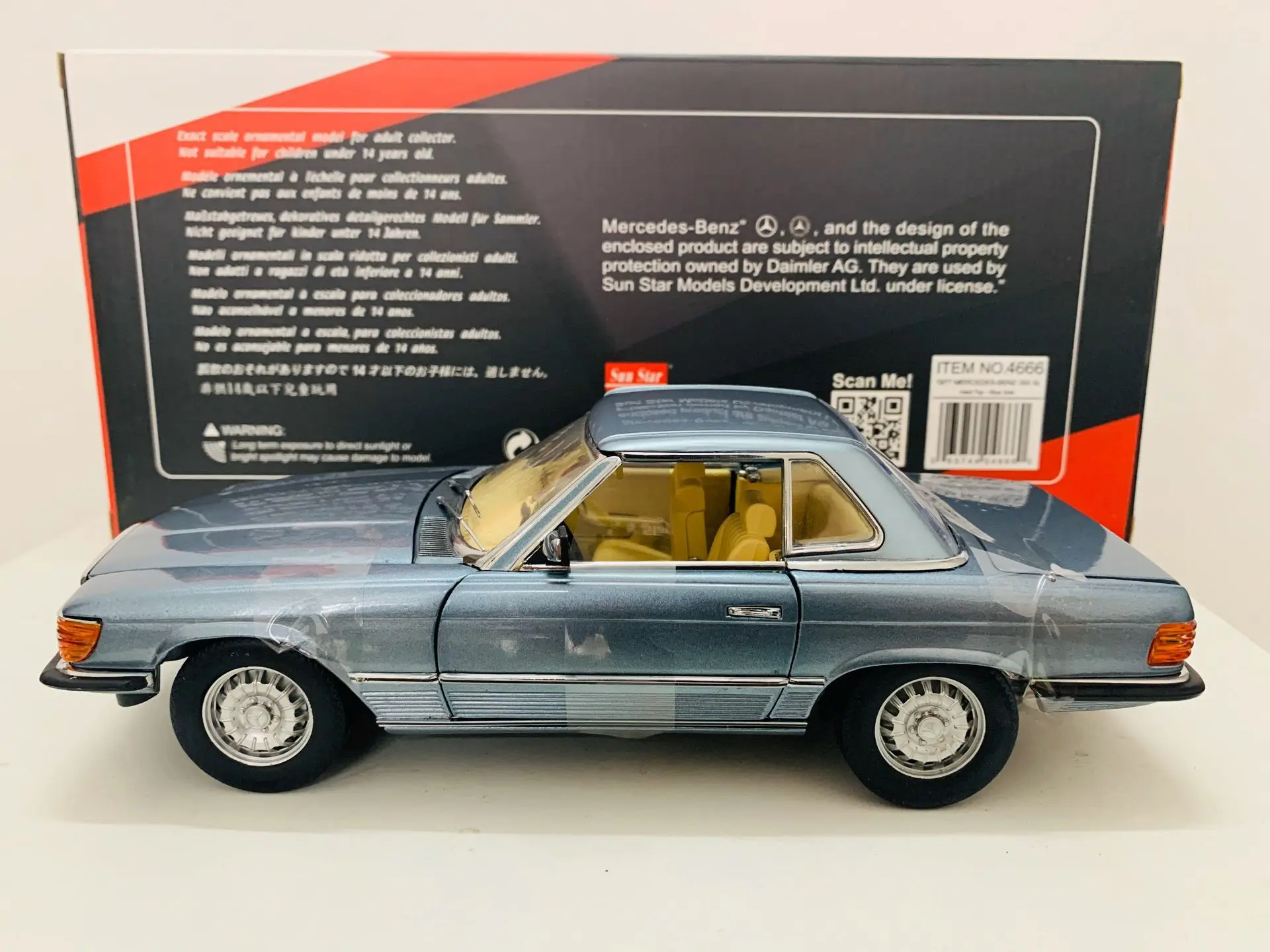 1977 350 SL Blue Grel 4 Door Open 1:18 Scale Die-Cast Model Car New Original Box