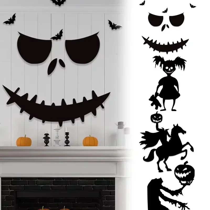 Halloween Dekoration Schädel Kürbis Halloween Horror Tür Aufkleber Filz Wandaufkleber Raumdekoration