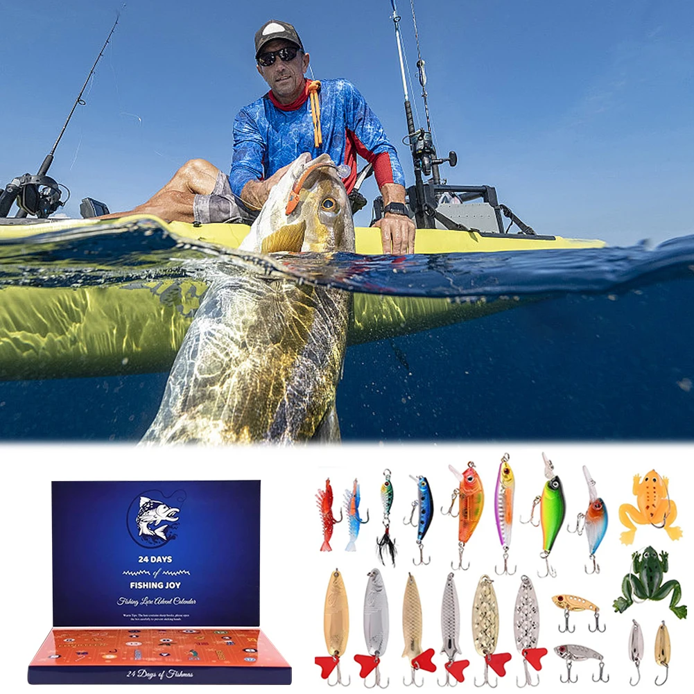 Christmas Fish Bait Advent Calendars 24 Days Fishing Tackle Countdown Calendar Box Festival Theme Xmas Surprise Gift for Fisher