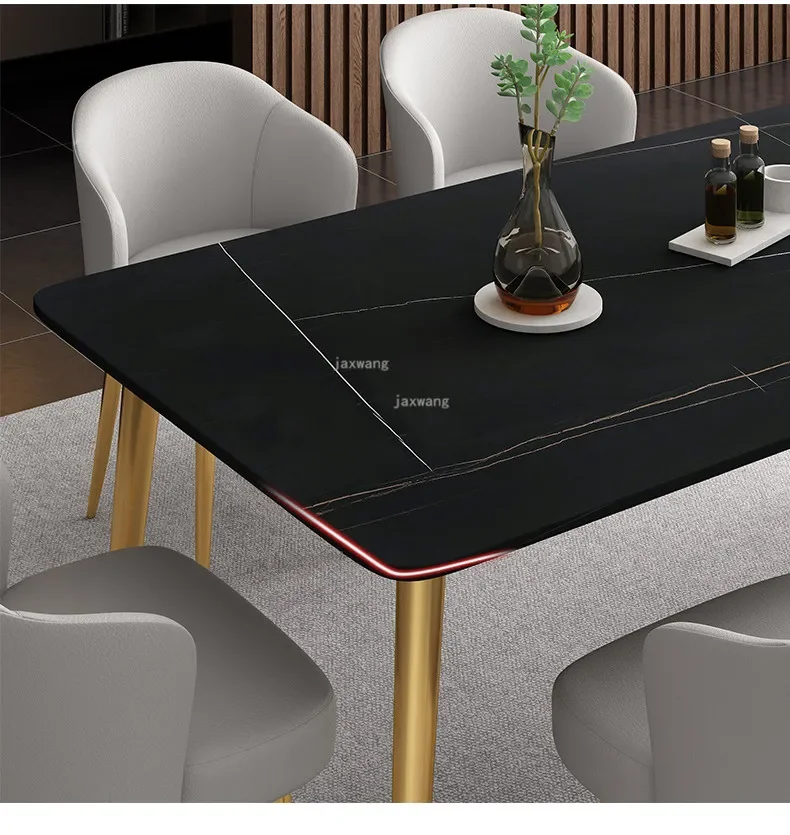 Nordic Dining Room Furniture Metal Dining Room Sets Hotel Dining Room Table and Chairs Modern Light Luxury Slate Backrest Chairs