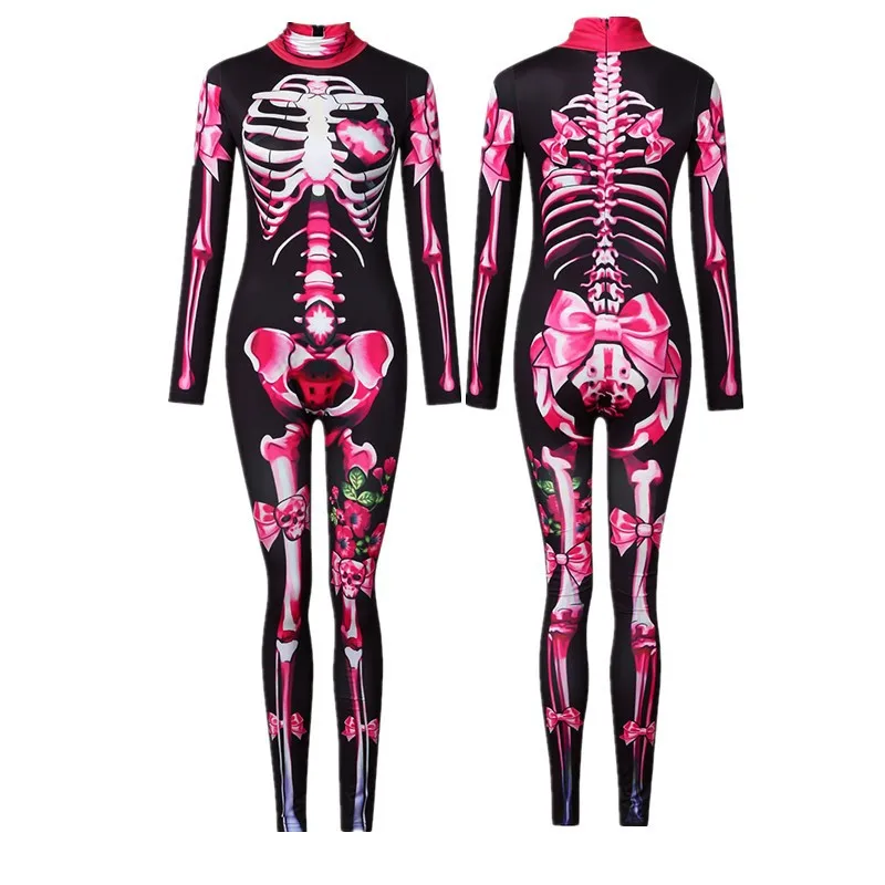 Rose Skeleton Adult Kids Scary Costume Halloween Dress Cosplay Sexy Jumpsuit Carnival Party Baby Girl Rompers Day of The Dead