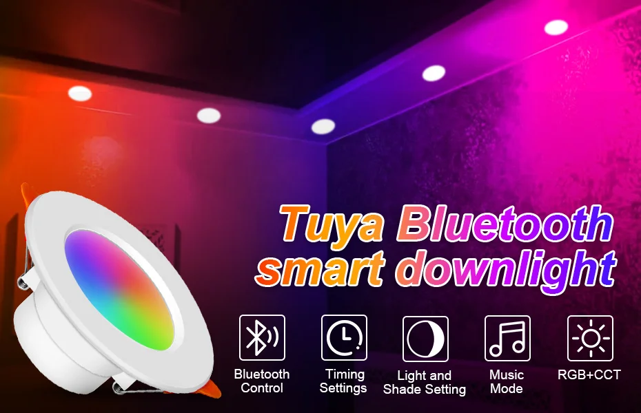 led recessed downlight Tuya Smart Led Downlight RGB+CW+WW 10W Bluetooth Ceiling Recessed Spot Led Dimmable Light For Kitchen Living Room App Control recessed ceiling spotlights