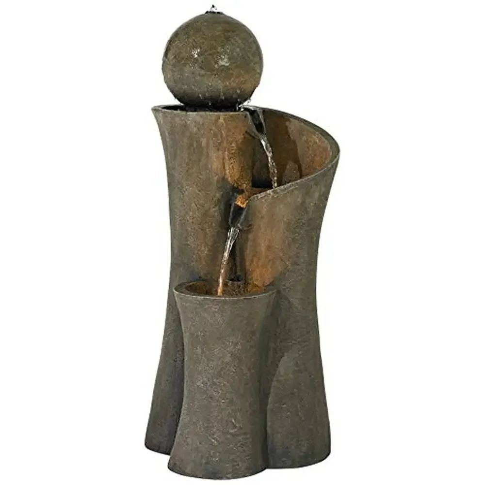 Modern Outdoor Garden Water Fountain with LED Light Resin Zen Ball Feature 39.5" High Patio Yard Deck Home Circulating Waterfall