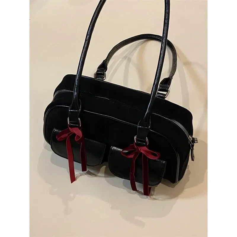 

Miyagawa Stitching Velvet Patchwork Bowling Bag Niche and Versatile Single Shoulder for Girls New Large Capacity Commuting Bags