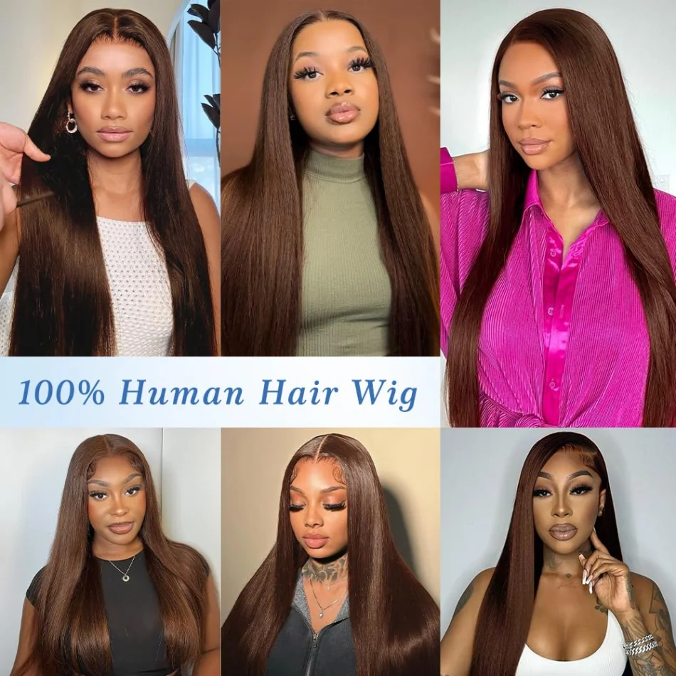 Chocolate Brown Human Hair Wigs 13X6 Hd Transparent Lace Frontal Wig Colored 13X4 Straight Lace Front Wigs For Women Pre Plucked