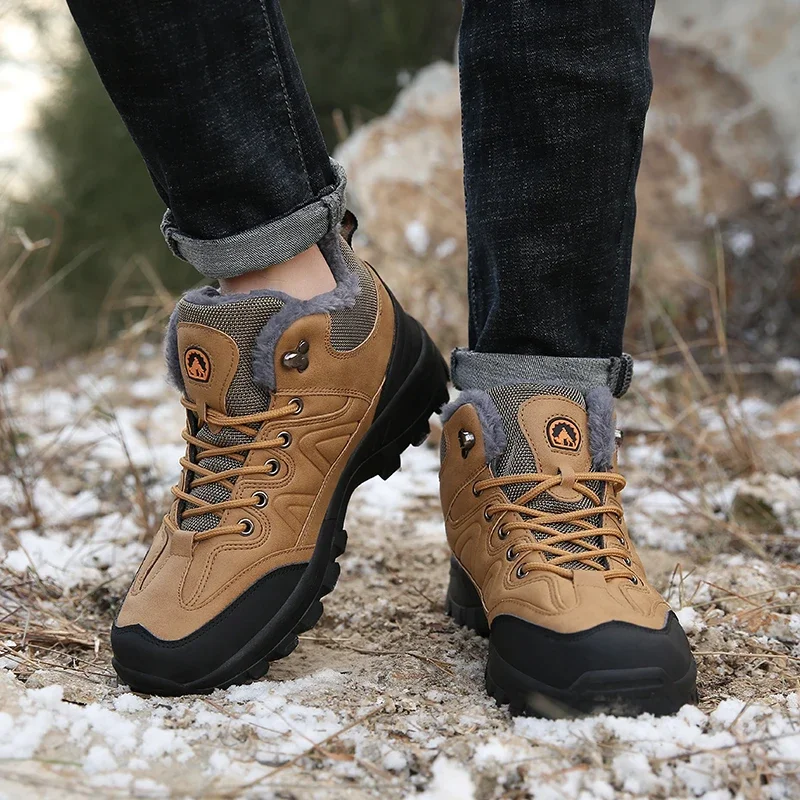 Brand Men Winter Snow Boots Waterproof Leather Sneakers Super Warm Men's Boots Outdoor Male Hiking Boots Work Shoes Size 38-47