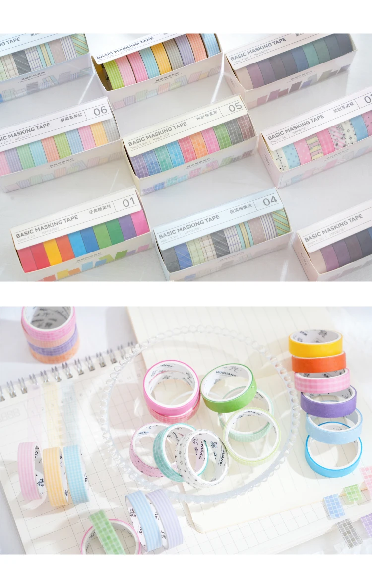 Journal GO 10 Rollen/Box Washi Tape im Basic-Stil für DIY-Album, Fotorahmen, Album, Scrapbooking, Tagebuch, Karten, Dekoration, Abdeckband – Detail 6