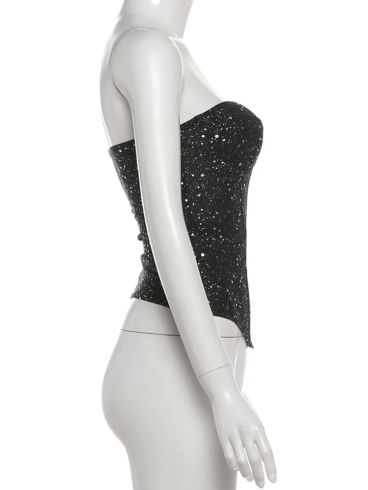Nibber Shiny Corset Tops Women Low-Neck Skinny Simple Classic 2026 Summer New Trend Sexy Midnight Valentine's Day Streetwear
