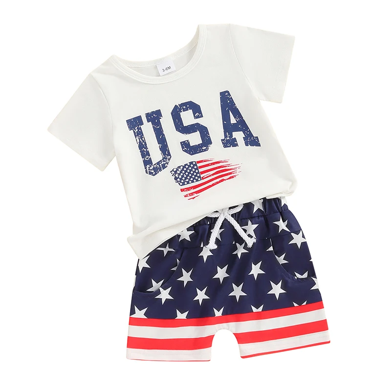 

LYSINK Baby Boy 4th of July Outfits Short Sleeve T Shirt and Casual Shorts 2Pcs Toddler Fourth of July Summer Outfit