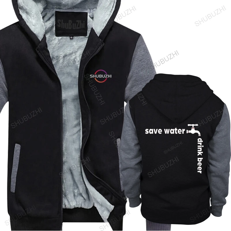 

hot sale winter hoodie male high quality hooded jacket Save Water Drink Beer mens bigger size brand sweatshirt cotton hoody