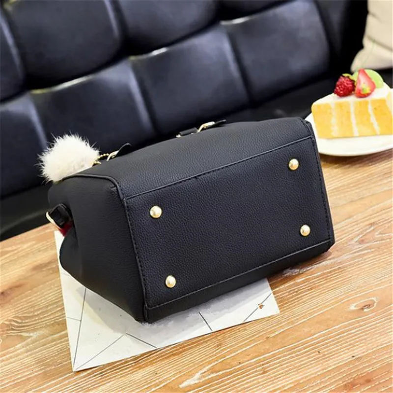 Retro Solid Color Handbag for Women, Everyday Shoulder Bag, Secure Travel Purses, Trendy Crossbody Bag with Pendant Furball