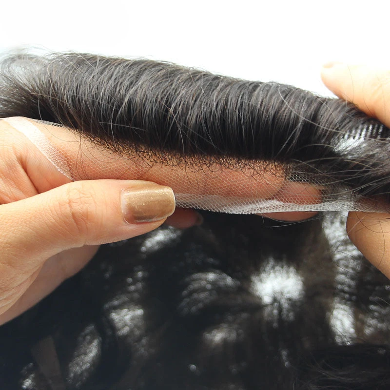 French Lace Base Wig Breathable Male Capillary Prothesis New Full Lace Toupee 100% Human Hair System Bleached Knots Wigs For Man