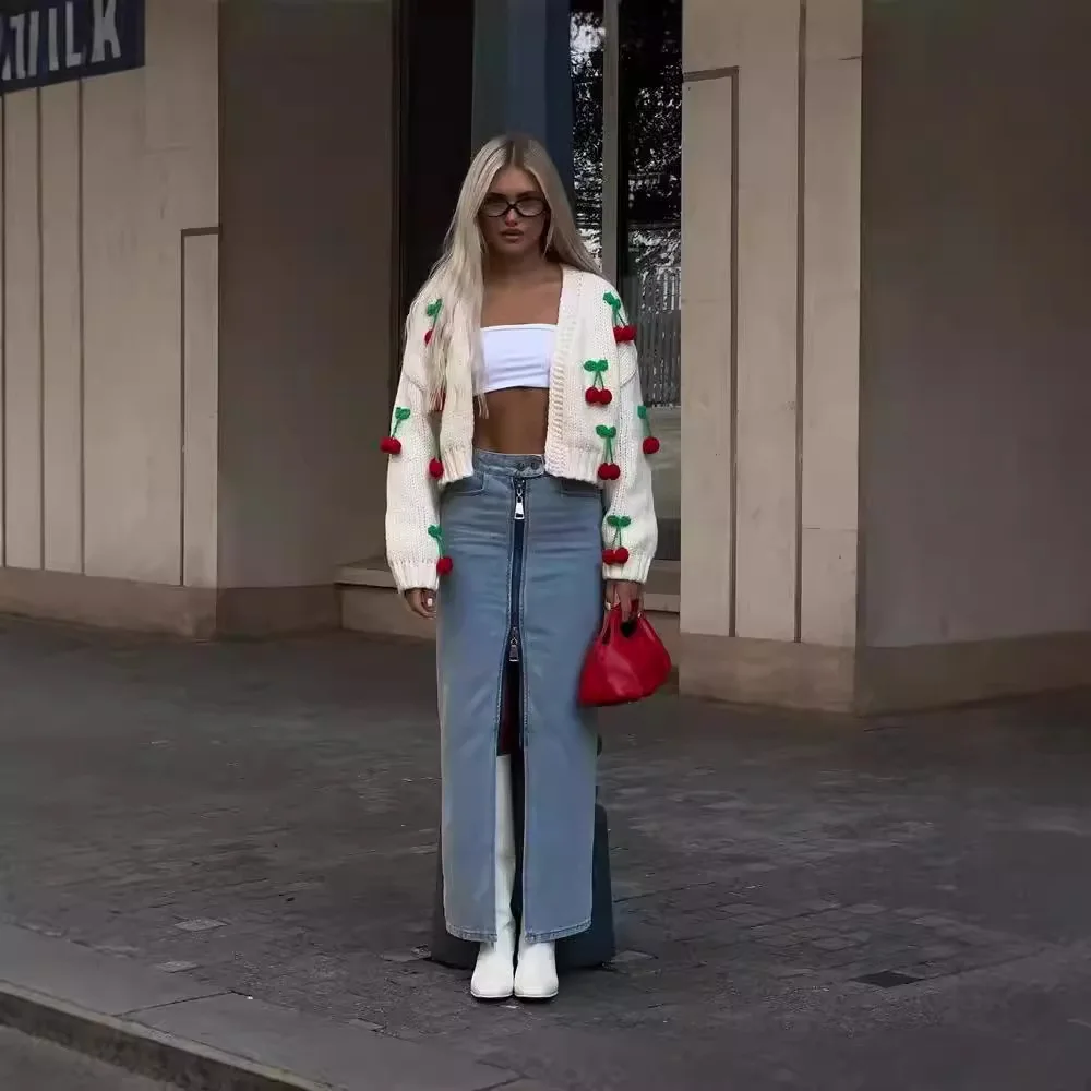 Suéter cárdigan de punto para mujer, estilo patchwork, holgado, informal, con cuello en V y cintura alta, prendas de vestir Y2k, cárdigan de punto para mujer