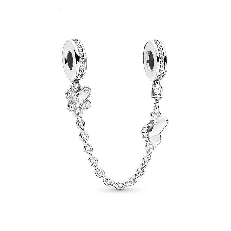 New 925 Sterling Silver Plated Buttefly Daisy Safety Chain Bead Suitable For Ladies Original DIY Bracelet Gift Jewelry Charm 3
