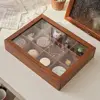 Solid Wood Retro Aged Transparent Glass 12-compartment Storage Box Jewelry Stationery Wooden Display Case Boxes for Ring Tray 3