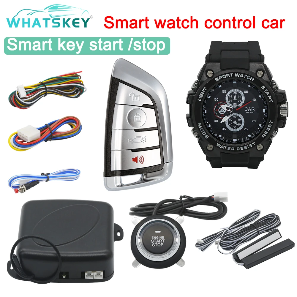 

Smart Watch Remote Control Push Button Start Stop Engine Ignition Car Alarm System PKE Keyless Entry Central Lock automation set