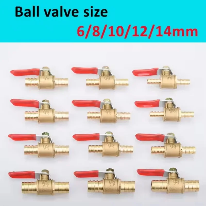 1/4 6mm 8mm 10mm 12mm Ball Faucet Shutoff Ball Valve Hose Barb Inline Water Oil Air Gas Fuel Line Small Brass Valve