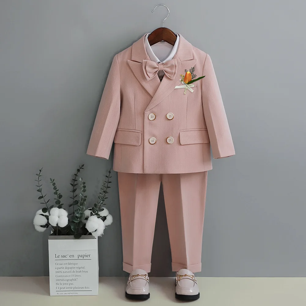 Child Fomal Dress Suit Set British Style Baby Boys Wedding Birthday Party Performance Costume Kids Blazer Pants Bowtie Clothes boys suits