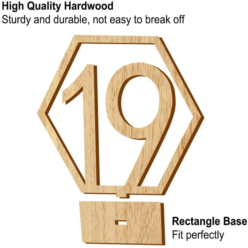 1-20 Number Wooden Table Numbers 20Pcs Hexagon Shape with Holder Base for Wedding Party Events Catering Decor Supplies
