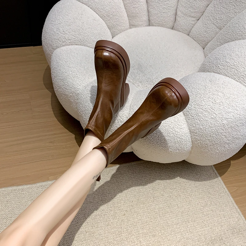 Aphixta New Patent Leather Women Ankle Boots Back Zip Concise Modern Boots 7cm Square Heel Shoe Woman Boats botines para mujeres