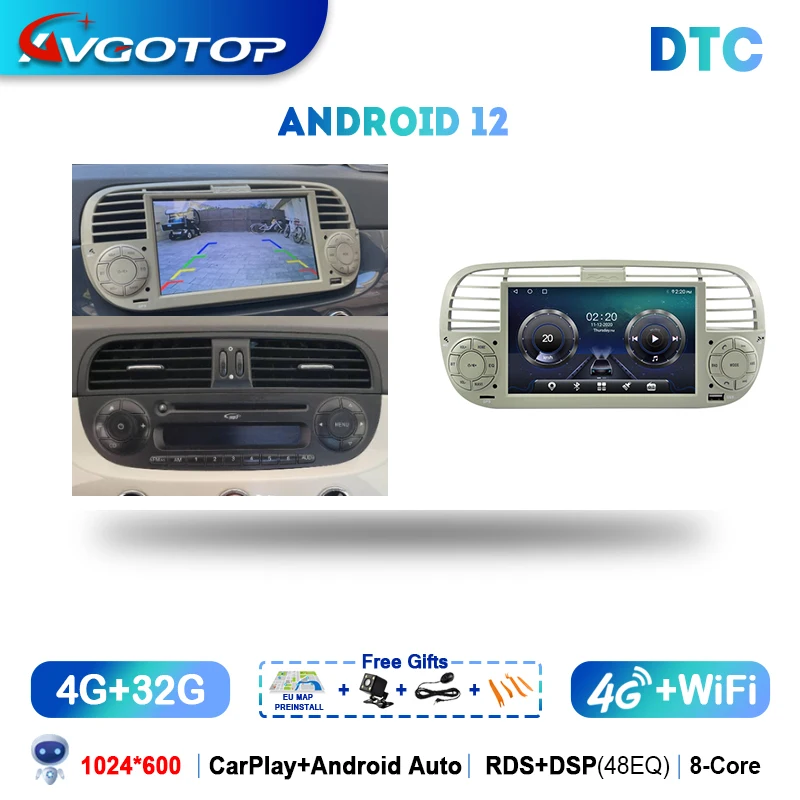 Android 7 Screen OEM Style without DVD Deck For Fiat 500 2010-2015 Car  Multimedia Stereo GPS CarPlay Player Auto DSP RDS Navi