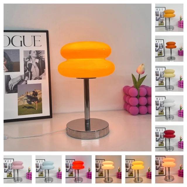 Lampe de table en verre macaron, gradation trichromatique, lampes de salon, protection des yeux, veilleuse, chambre de fille, décor de chevet 4