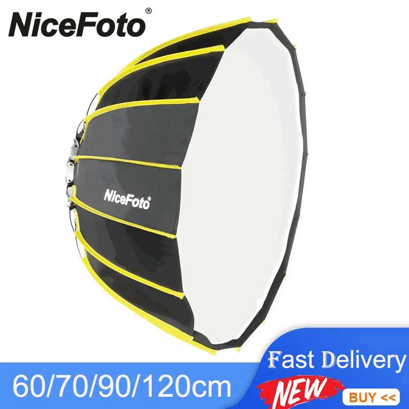 NiceFoto LED 60/70/90/120cm Parabolic Soft box Bowens Mount Quick-Install Deep Softbox with Grid