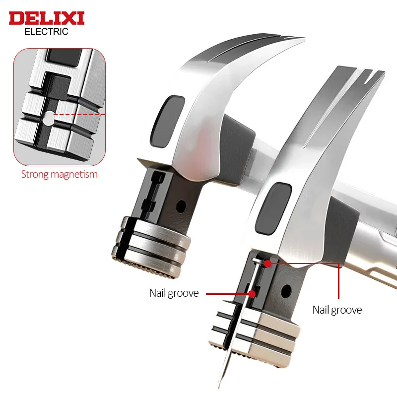 DELIXI ELECTRIC High Carbon Steel Multifunction Non-slip Shockproof Magnetic Claw Hammer Woodworking claw hammer multitool hammer