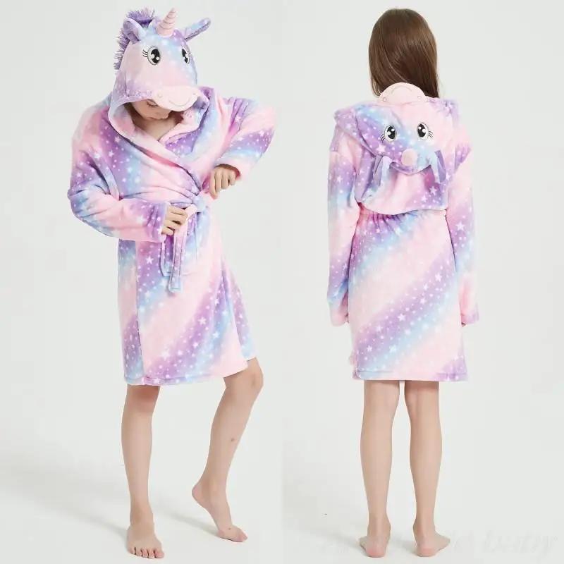 Teenage Bathrobe for Girls 5 6 7 8 9 10 11 12 13 Years Winter Kids Bath Towel Robe Toddler Boy Animal Hooded Girl Pjs Robes