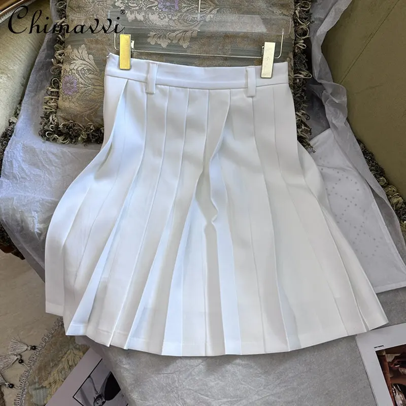 

2022 Early Autumn New High Waist Pleated Skirts French College Style Girly Style Slimming Temperament Skirt Women All-match
