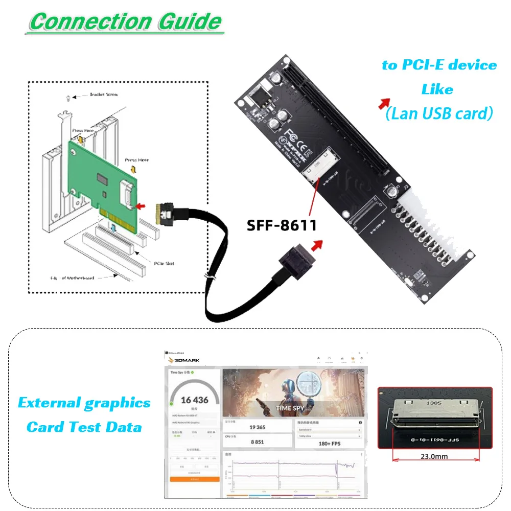 グラフィックカード用アダプター8i〜pcie4.0 x16,Oculink-SFF-8611,ATX