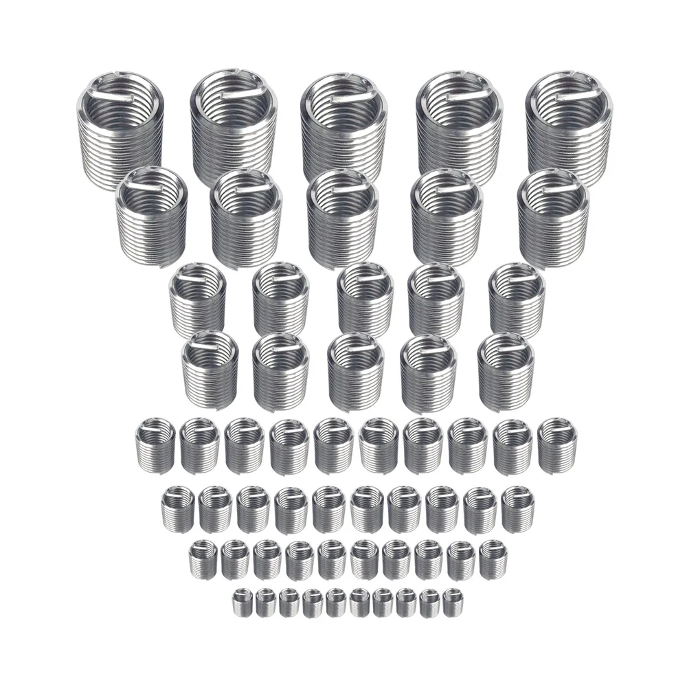 Kits de Inserção de Reparo de Rosca Parafusos de Bucha de Arame Manga Bainha Rosqueada m3 m4 m5 m6 m8 M10 M12 Prata Aço Inoxidável 60 Pcs