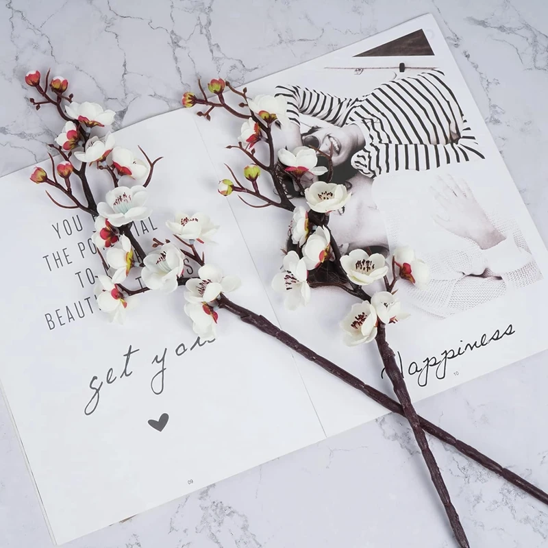 Silk Plum Blossom Branch - Artificial Flowers for Home Wedding  New Year Decor