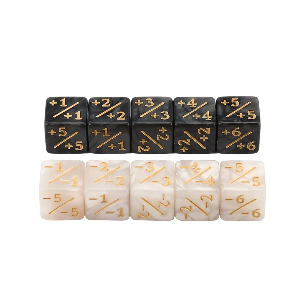 10x Dice Counters 5 Positive +1/+1 & 5 Negative -1/-1 For  The Gathering Table Game Funny Dices High Quality taiwan gmt my120 as optical manual precision fine tuning slide table positive and negative 12 5mm cross rail platform aluminum