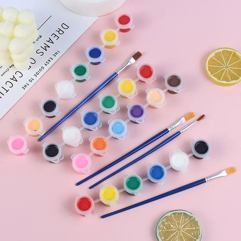 12 Colors Acrylic Paint Set with 2 Brushes for Oil Painting
