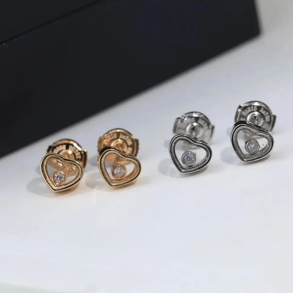 

2023 New hot selling single diamond revolvable heart earrings women's fashion luxury brand jewelry party anniversary gift