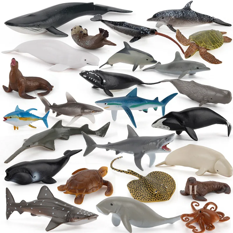 Miniature Sea Animals Action Figure Ocean World Teaching Aids Model Blue Whale Dolphin Biology Education Shark Toys for Children