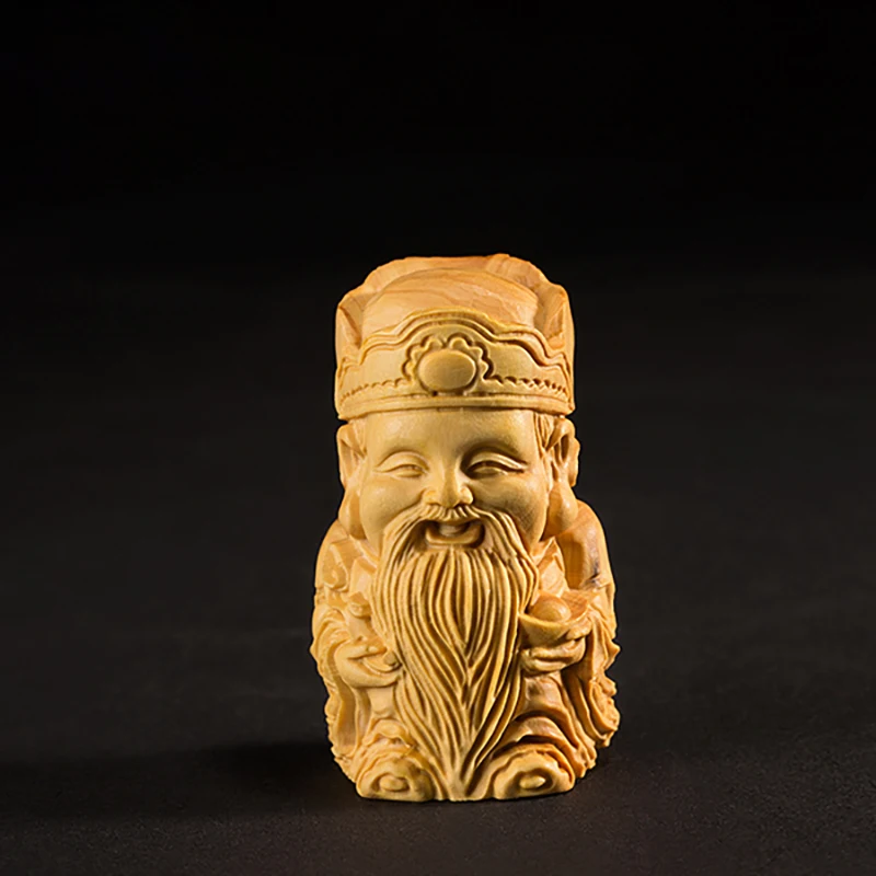 Boxwood 6cm Fu Lu Shou Sculpture Three Stars Gods of Longevity Blessing Wealth Wood Feng Shui Buddha Statue Rich Home Decor 4