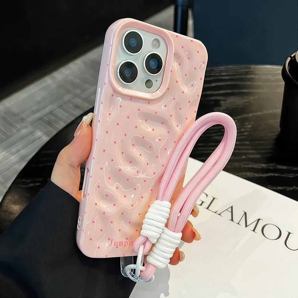 Polka Dot Shockproof Soft TPU Phone Case with Lanyard