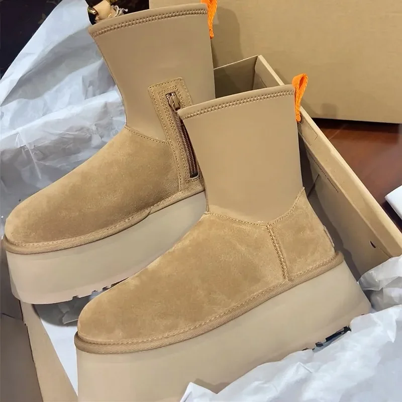 

2023 New Fashion Women's Short Boots Flat Retro Thick Warm Snow Boots Winter Outdoor Leisure Daily Women's Platform Naked Shoes