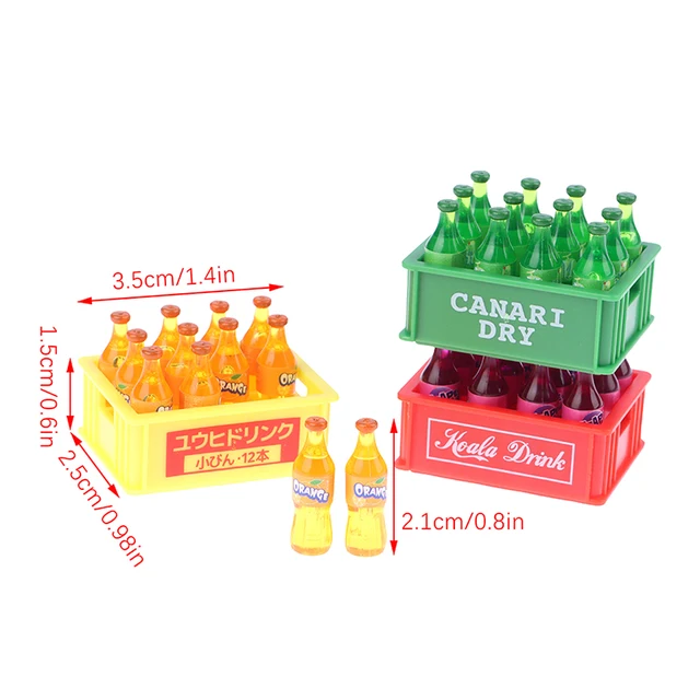1Set 1:12 Dollhouse Miniature Drinks Soda Drink Bottle with Storage Box Model Doll House Living Scene Decor Toy 6