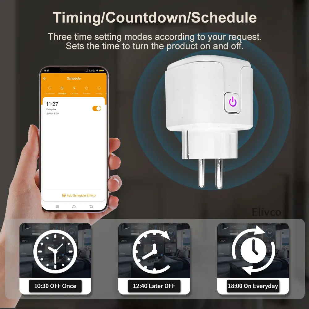 Tuya WiFi Smart Plug 16A/20A EU Smart Socket With Power Monitor Timing Smart Lif