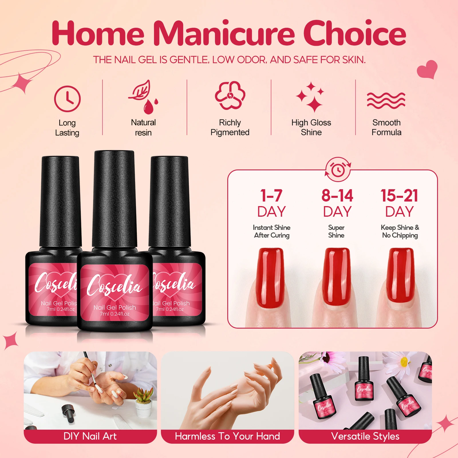 COSCELIA Nail Art Starter Set 6pcs Gel Nail Polish with 6W LED Drying Lamp Nail Polish Set Complete Full UV Gel Manicure Kit 3