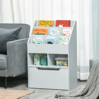 Kids Storage Bookcase Stand w/ Display Shelves & Drawer for Toys & Books, Grey 2