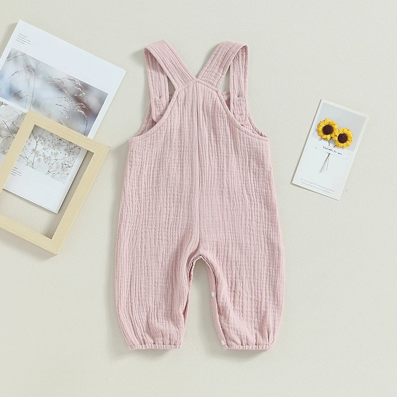 Kids Loose Jumpsuits Baby Summer Clothing Boys Girls Sleeveless Buttons Pockets Suspender Pants Children Overalls 0-24M
