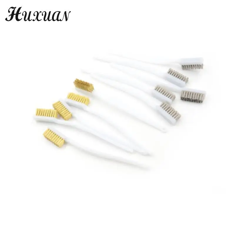5 Pieces 6.9-inch Plastic Handle Brass Bristle Wire Brush-White 35 X 10mm/1.38inch X 0.39inch
