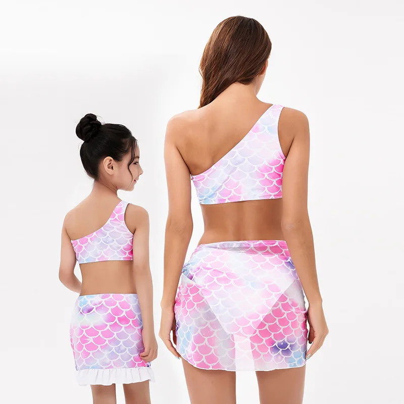 Sexy Ruffle   Cross Bandage  Bikini Set Women Swimsuit  Matching Parentage Swimwear Summer Suit Parents Children Swimming  Wear bathing suit sets