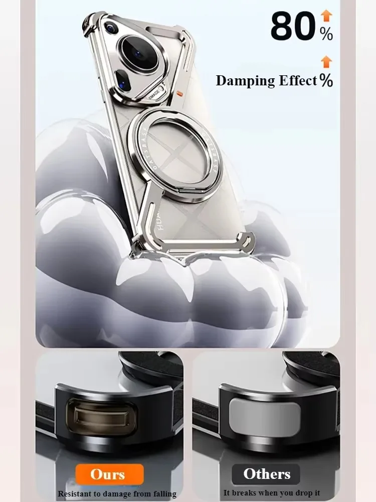 Eary Metal Phone Case for Huawei Pura 80 Ultra P80 Pro+ with Magsafe Magnetic Kickstand Frameless Shockproof Wireless Charging