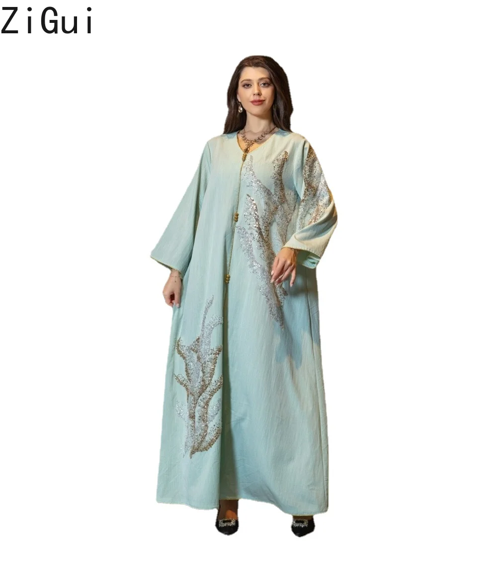 

Zigui Luxury Party Dress Saudi Arabia Dubai Italy Gorgeous Kaftan Green Chiffon Sequin Gold Embroidered Muslim Wedding Dress