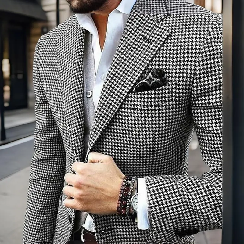 Slim Fit Men's Blazer Houndstooth Casual Italian Style Man Suit Jacket Notched Lapel 1 Pc Check Wedding Coat for Prom Party 2024 3